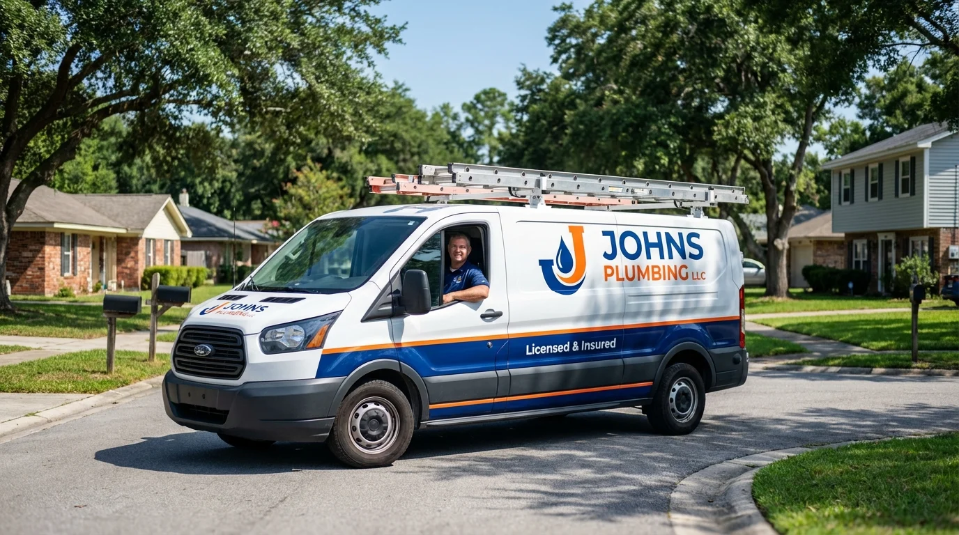 Johns Plumbing LLC service van in Leslie, MI