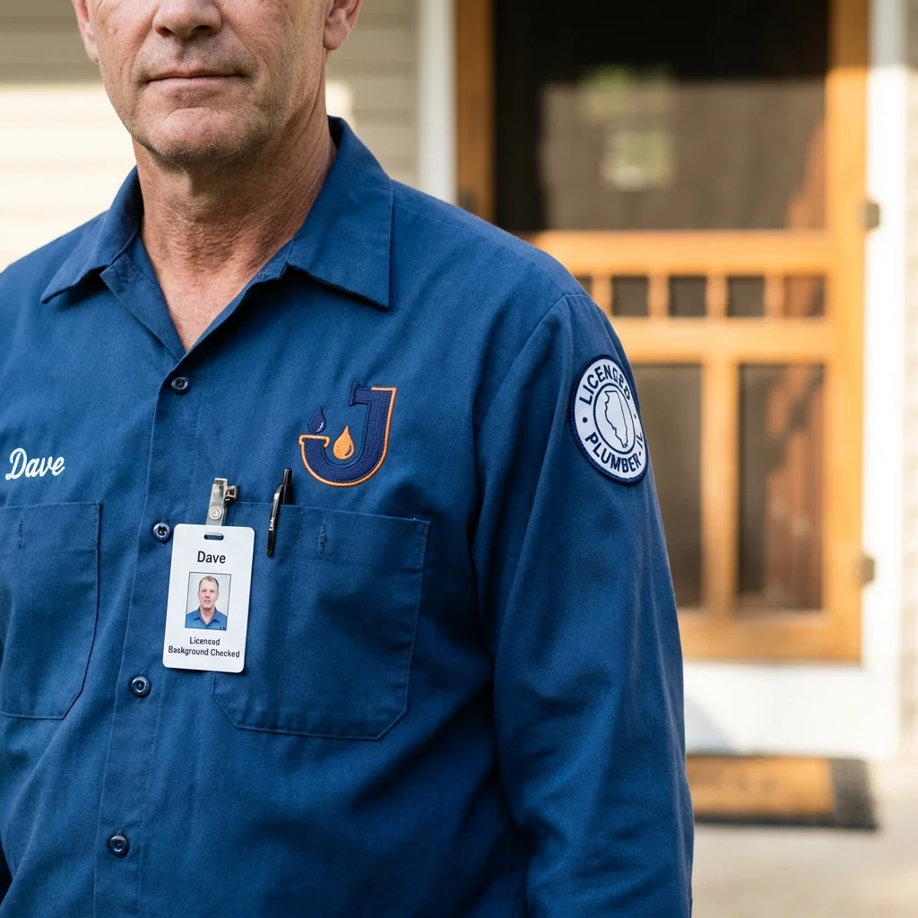 Licensed plumber showing ID badge in Leslie, MI