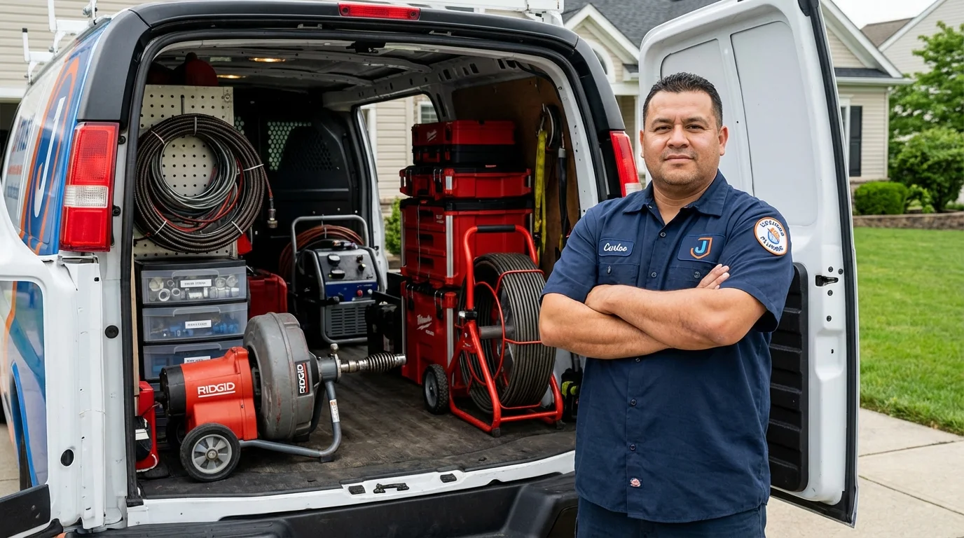 Professional drain cleaning equipment and Johns Plumbing LLC plumber in Leslie