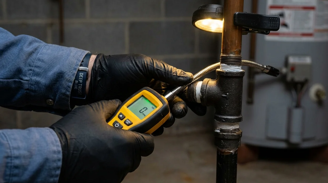 Gas leak detection with electronic sniffer by Johns Plumbing LLC in Leslie