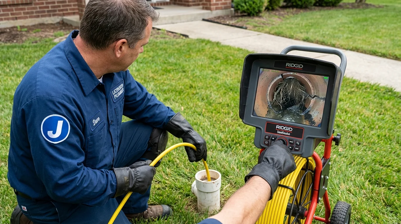 Sewer camera inspection being performed by Johns Plumbing LLC in Leslie