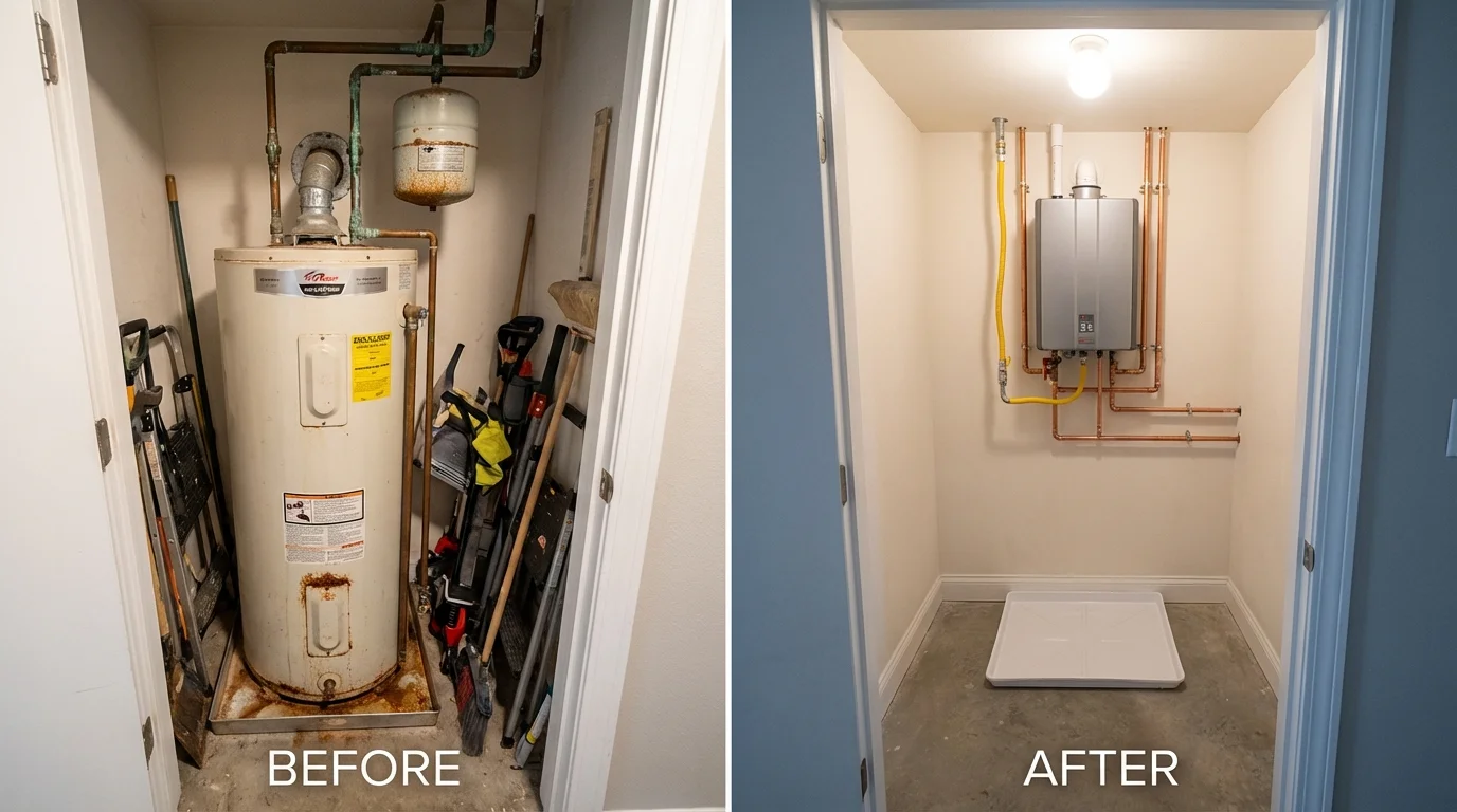 Tank water heater versus wall-mounted tankless unit comparison for Leslie, MI homeowners