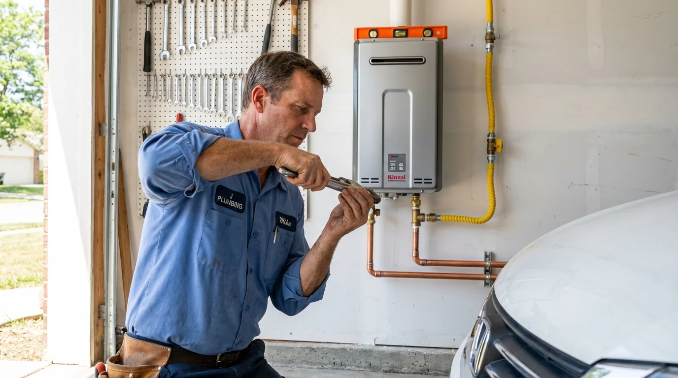 Tankless water heater installation by a Johns Plumbing LLC plumber in Leslie